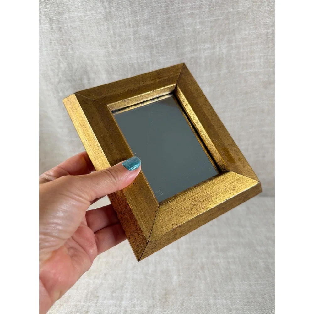 Vintage Gold Wood Tabletop Mirror Small Gilt Vanity Frame French Country